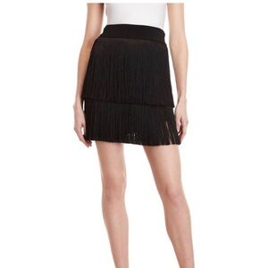 A.L.C. Black Layered Fringe Mini‎ Skirt